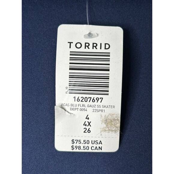 Torrid Dress Plus Size 4X Mini Gauze Lace-Up Skater Blue Floral Short Sleeve - Picture 8 of 13